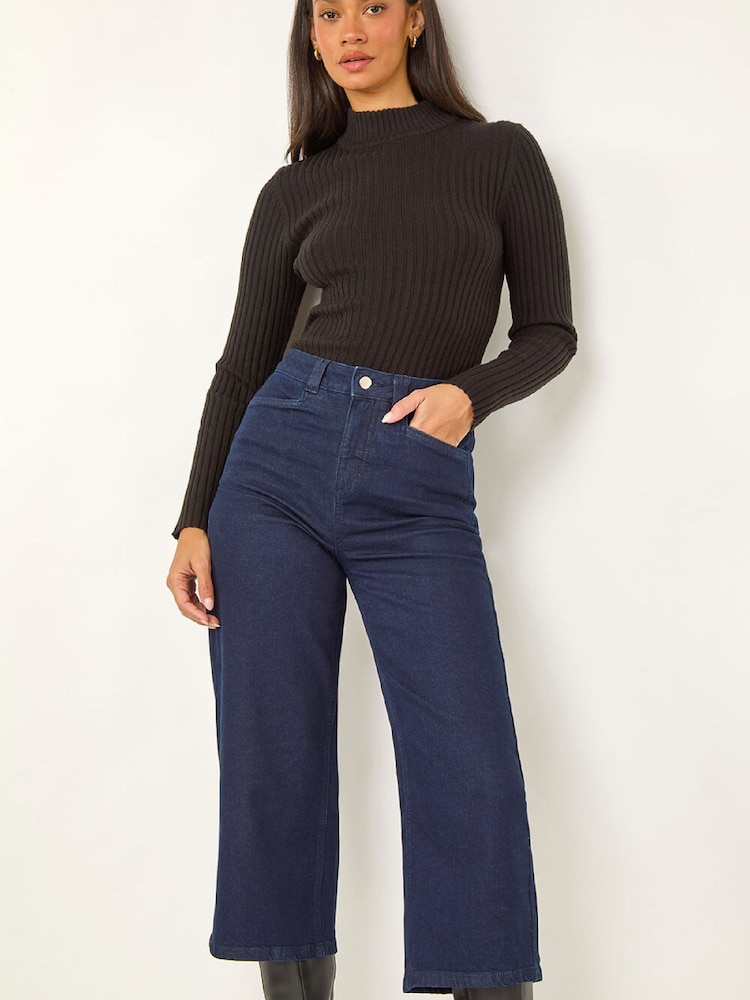 Roman Blue Denim Pocket Detail Wide Leg Trousers - Image 2 of 5 Roman Blue Denim Pocket Detail Wide Leg Trousers - Image 2 of 5