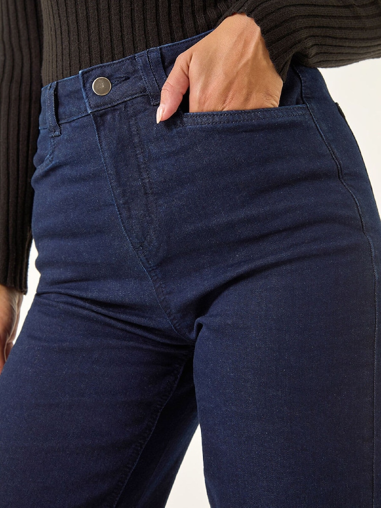 Roman Blue Denim Pocket Detail Wide Leg Trousers - Image 5 of 5 Roman Blue Denim Pocket Detail Wide Leg Trousers - Image 5 of 5