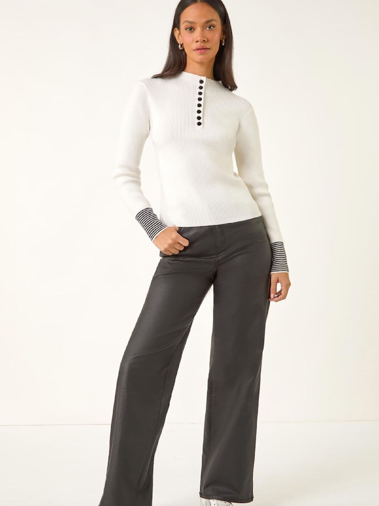 Roman White Buttoned Ribbed Knit Jumper - Image 2 of 5 Roman White Buttoned Ribbed Knit Jumper - Image 2 of 5