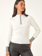 Roman White Buttoned Ribbed Knit Jumper - Image 4 of 5