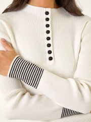 Roman White Buttoned Ribbed Knit Jumper - Image 5 of 5