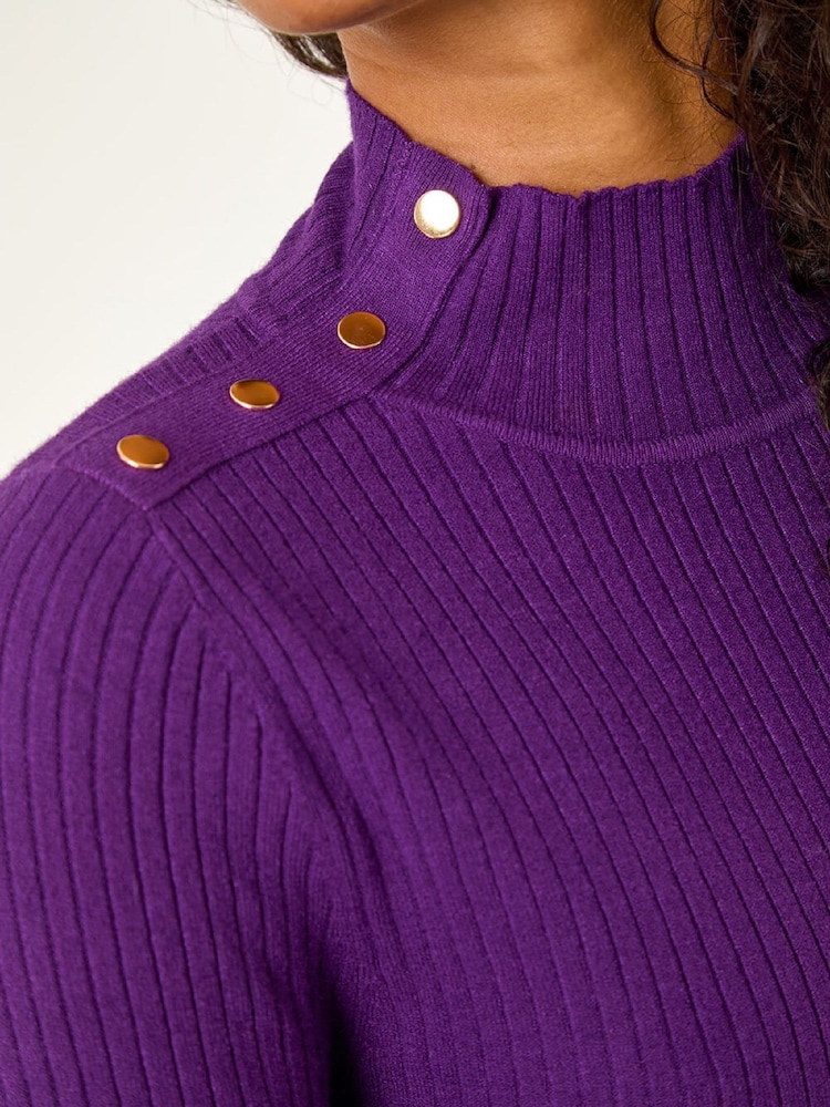Roman Purple Button Detail Knitted Midi Dress - Image 5 of 5 Roman Purple Button Detail Knitted Midi Dress - Image 5 of 5
