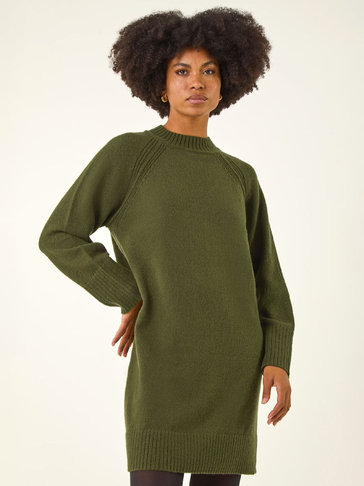 Roman Green High Neck Ribbed Knit Dress - Image 2 of 5 Roman Green High Neck Ribbed Knit Dress - Image 2 of 5