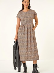 Roman Brown Leopard Print Midi Stretch Dress - Image 2 of 5