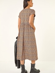 Roman Brown Leopard Print Midi Stretch Dress - Image 3 of 5
