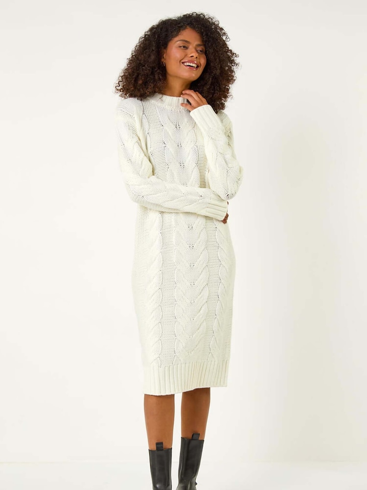 Roman White Cable Knit Jumper Dress - Image 1 of 5 Roman White Cable Knit Jumper Dress - Image 1 of 5