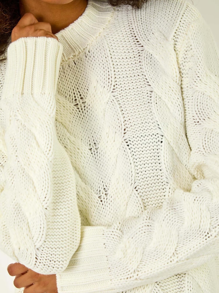 Roman White Cable Knit Jumper Dress - Image 5 of 5 Roman White Cable Knit Jumper Dress - Image 5 of 5