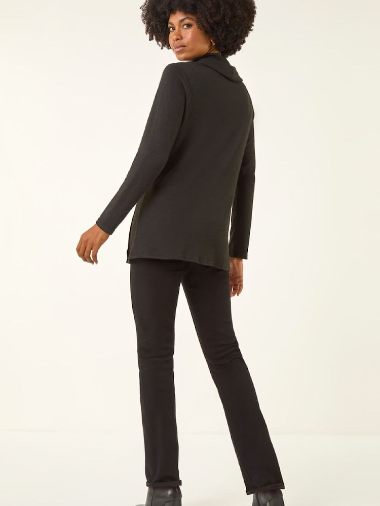 Roman Black High Neck Buttoned Tunic Top - Image 2 of 5 Roman Black High Neck Buttoned Tunic Top - Image 2 of 5
