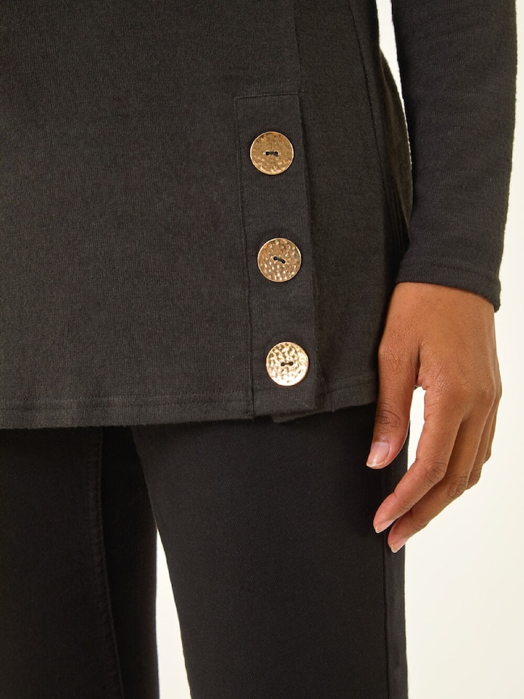 Roman Black High Neck Buttoned Tunic Top - Image 5 of 5 Roman Black High Neck Buttoned Tunic Top - Image 5 of 5