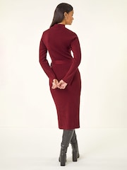 Roman Red Knitted Buckle Midi Dress - Image 3 of 5