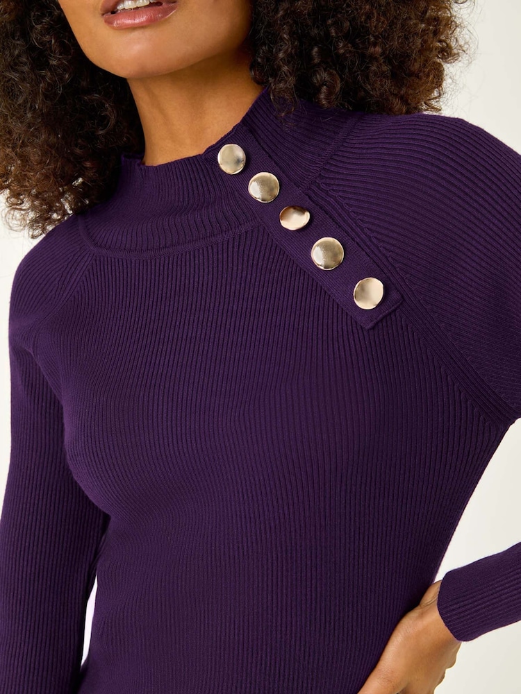 Roman Purple Button Detail Ribbed Jumper - Image 5 of 5 Roman Purple Button Detail Ribbed Jumper - Image 5 of 5