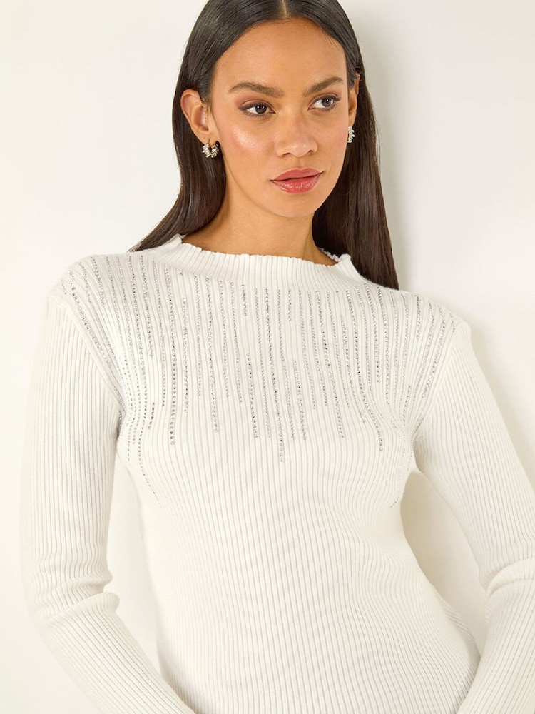 Roman White Embellished Knit Jumper - Image 1 of 5 Roman White Embellished Knit Jumper - Image 1 of 5