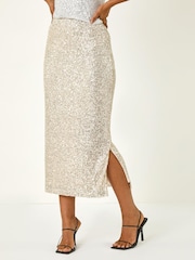 Roman Metallic Sequin Pencil Skirt - Image 4 of 5