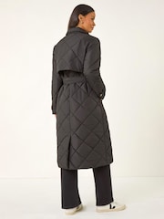 Roman Black Chevron Wrap Quilted Puffer Coat - Image 3 of 5