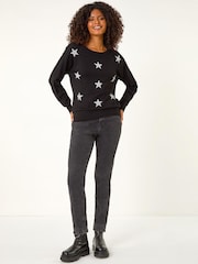 Roman Black Metallic Star Print Jumper - Image 2 of 5
