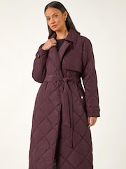 Roman Red Chevron Wrap Quilted Puffer Coat - Image 4 of 5