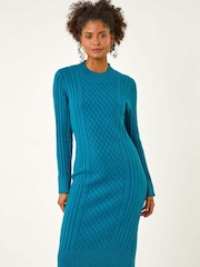 Roman Blue Cable Knit Midi Jumper Dress - Image 1 of 5