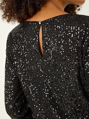 Roman Black Sequin Long Sleeve Stretch Blouse - Image 5 of 5