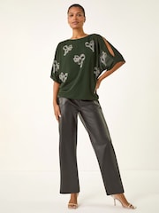 Roman Green Bow Hotfix Cold Shoulder Blouse - Image 2 of 5