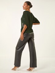 Roman Green Bow Hotfix Cold Shoulder Blouse - Image 3 of 5