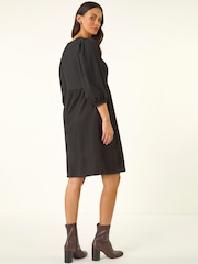 Negro - Roman Textured Blouson Puff Sleeve Dress - Imagen 3 de 5