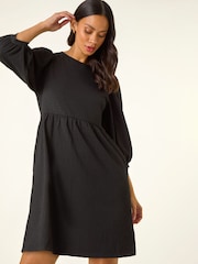 Negro - Roman Textured Blouson Puff Sleeve Dress - Imagen 4 de 5
