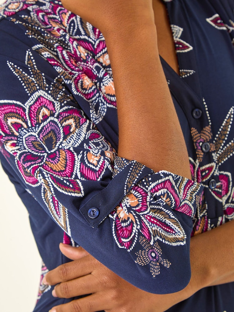 Roman Pink Floral Puff Print Stretch Shirt - Image 5 of 5 Roman Pink Floral Puff Print Stretch Shirt - Image 5 of 5