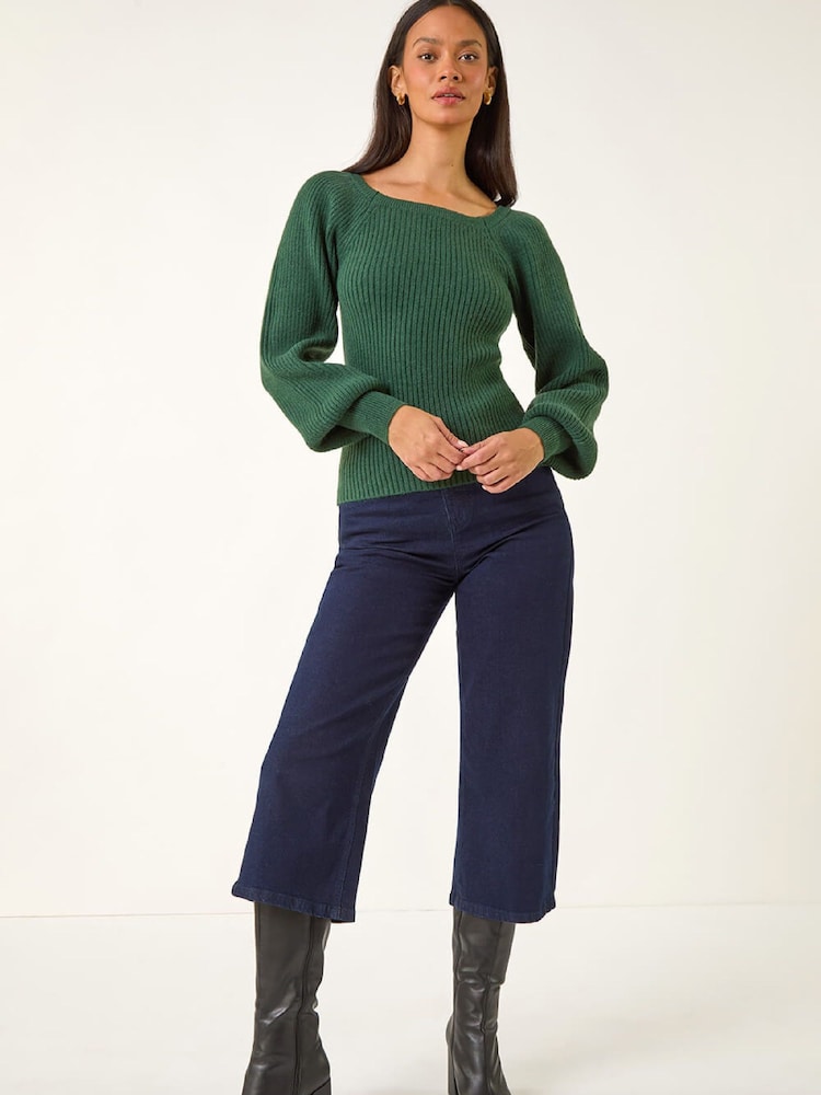 Roman Green Ribbed Blouson Knit Jumper - Image 2 of 5 Roman Green Ribbed Blouson Knit Jumper - Image 2 of 5