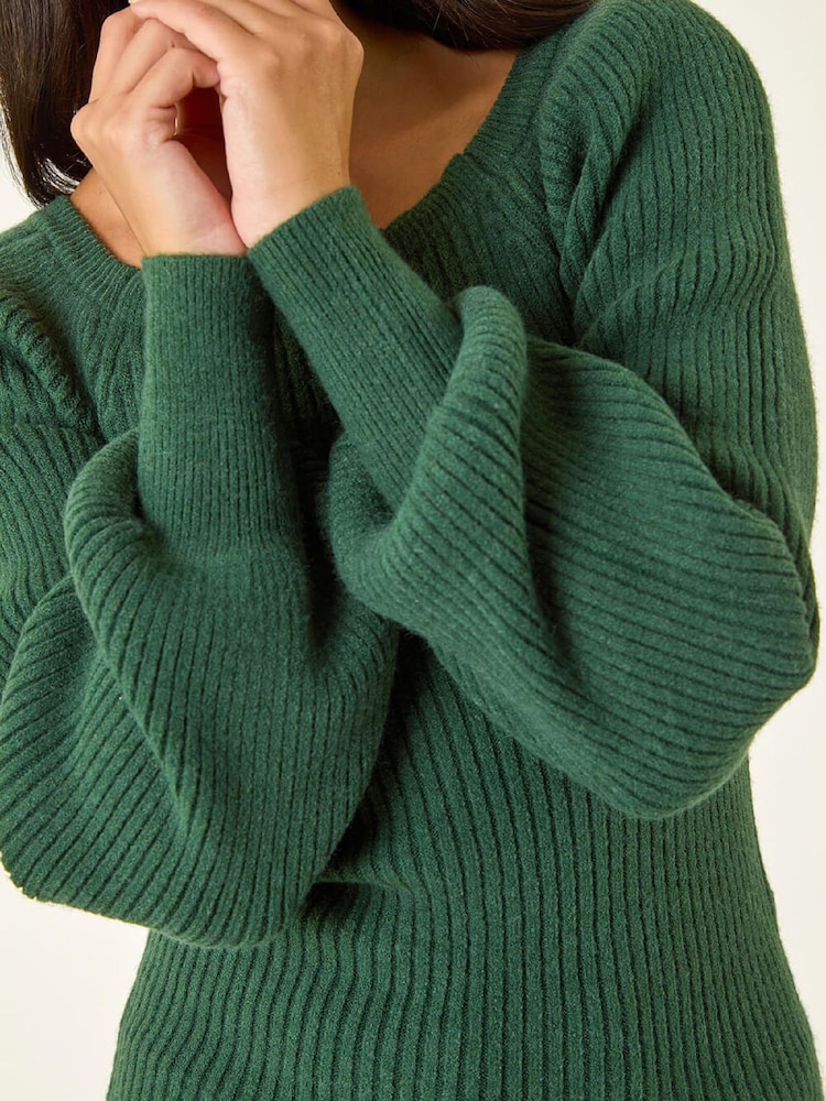 Roman Green Ribbed Blouson Knit Jumper - Image 5 of 5 Roman Green Ribbed Blouson Knit Jumper - Image 5 of 5