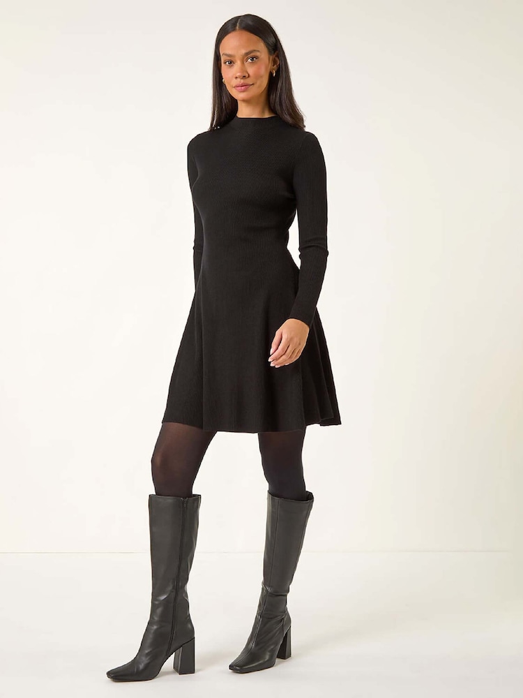 Womens Roman Black Ribbed Skater Jumper Dress US 12 Womens Roman Black Ribbed Skater Jumper Dress US 12