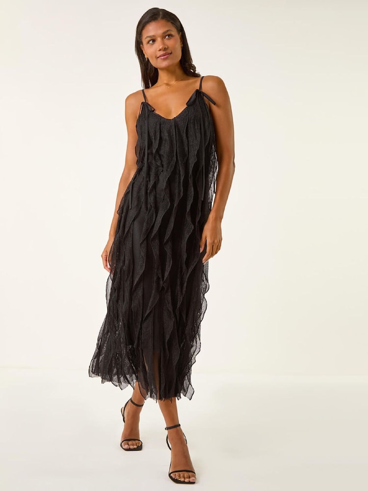 Roman Black Frill Stretch Maxi Dress - Image 1 of 5 Roman Black Frill Stretch Maxi Dress - Image 1 of 5
