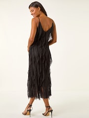 Roman Black Frill Stretch Maxi Dress - Image 2 of 5