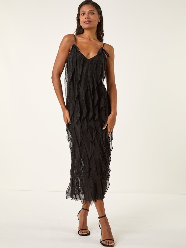 Roman Black Frill Stretch Maxi Dress - Image 5 of 5 Roman Black Frill Stretch Maxi Dress - Image 5 of 5