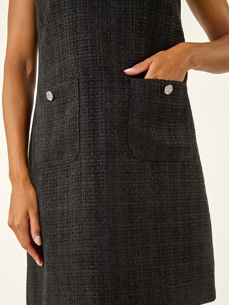 Roman Black Textured Pinafore Pocket Dress - Image 5 of 5 Roman Black Textured Pinafore Pocket Dress - Image 5 of 5