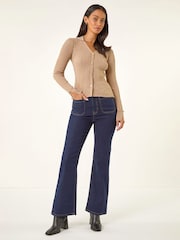 Roman Natural Collared V-Neck Knit Cardigan - Image 2 of 5