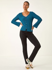 Roman Blue Textured V-Neck Blouse - Image 2 of 5