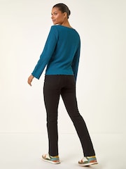 Roman Blue Textured V-Neck Blouse - Image 3 of 5