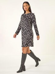 Roman Black Stripe Swing Stretch Dress - Image 2 of 5