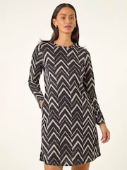 Roman Black Stripe Swing Stretch Dress - Image 4 of 5
