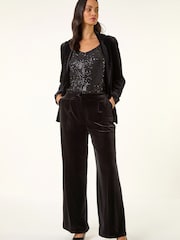 Roman Black Velvet Pocket Stretch Trousers - Image 2 of 5