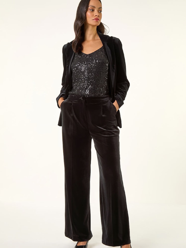 Roman Black Velvet Pocket Stretch Trousers - Image 2 of 5 Roman Black Velvet Pocket Stretch Trousers - Image 2 of 5