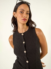 Roman Black Textured Stretch Waistcoat - Image 1 of 5