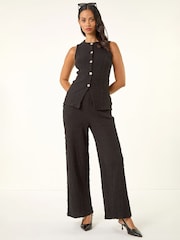 Roman Black Textured Stretch Waistcoat - Image 2 of 5