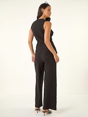 Roman Black Textured Stretch Waistcoat - Image 3 of 5