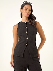 Roman Black Textured Stretch Waistcoat - Image 4 of 5