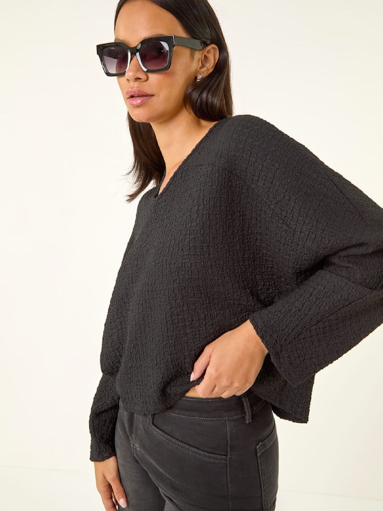 Roman Black Textured Batwing Blouse - Image 1 of 5 Roman Black Textured Batwing Blouse - Image 1 of 5