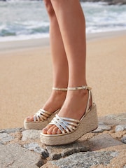Linzi Gold Moment Strappy Espadrille Wedges - Image 1 of 5