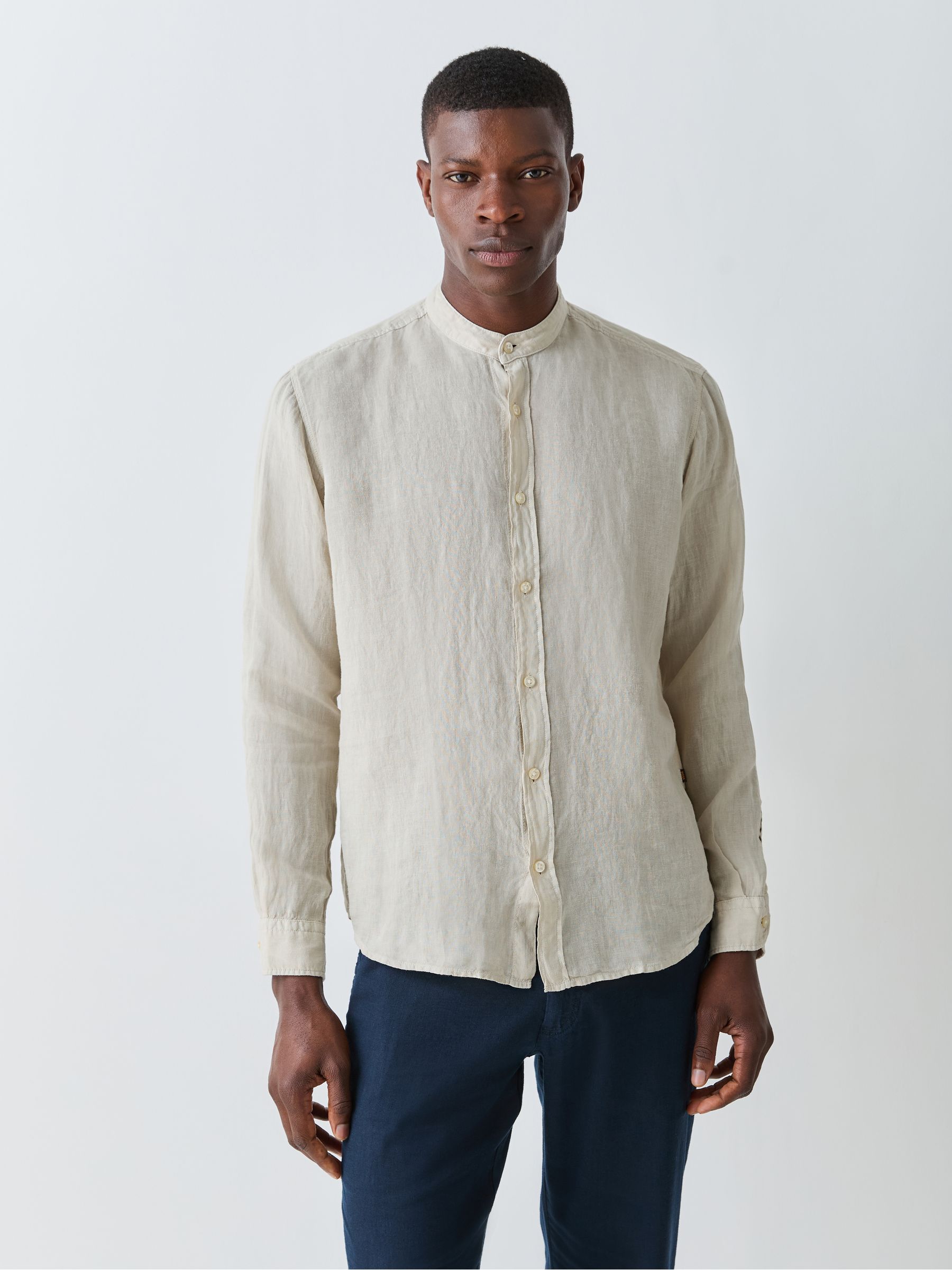 Buy BOSS Cream Rash Logo Long Sleeve 100% Linen Shirt from the