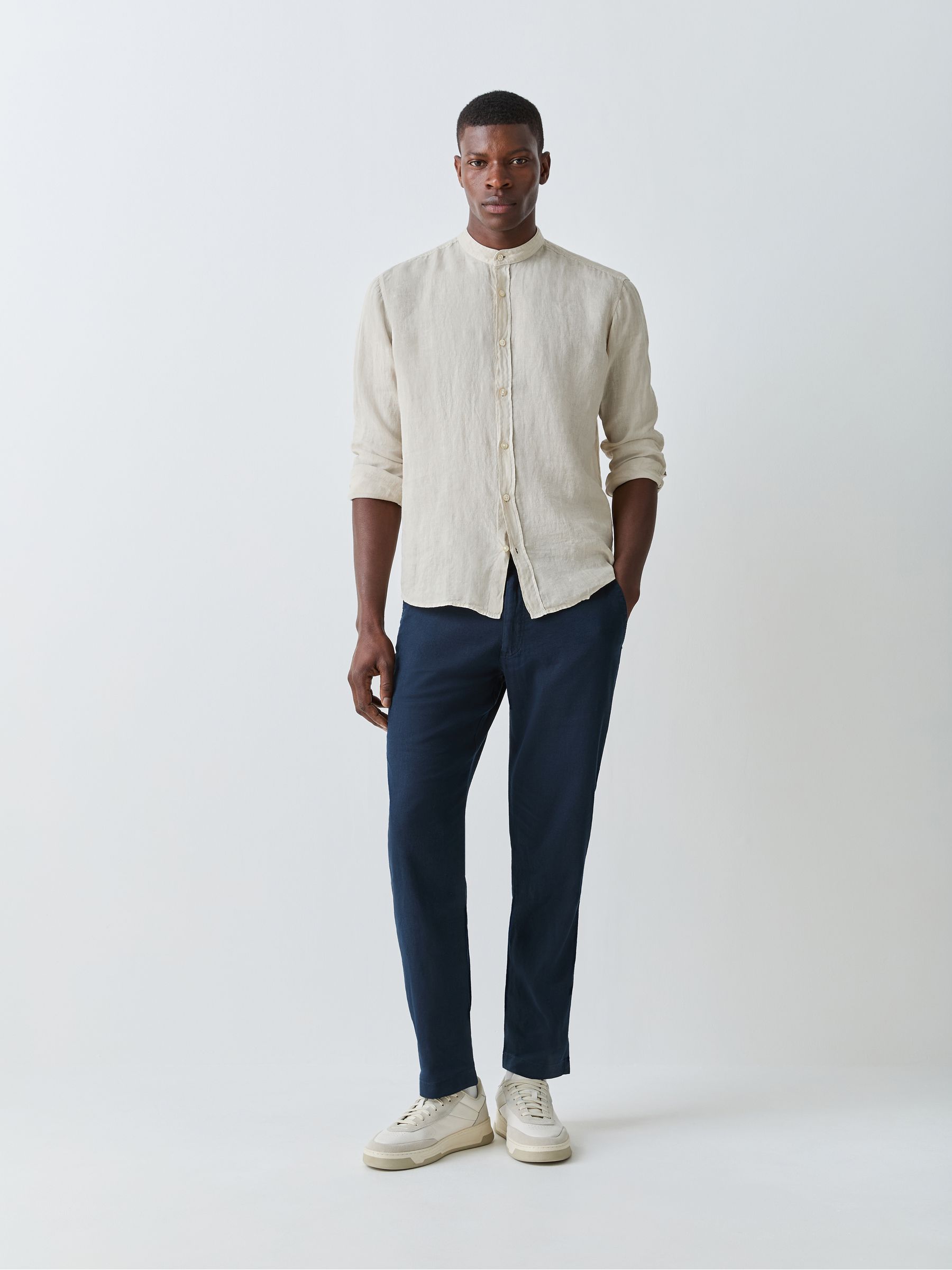 Buy BOSS Cream Rash Logo Long Sleeve 100% Linen Shirt from the
