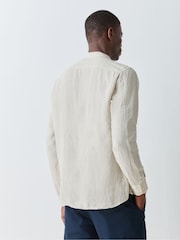 BOSS Cream Rash Logo Long Sleeve 100% Linen Shirt - Image 3 of 5